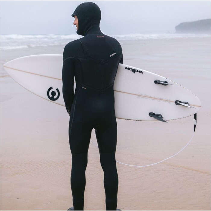 2024 C-Skins Mens NuWave Wired+ 6/5mm Chest Zip Hooded Wetsuit C-NWI65MH - Black / Black x / Rust